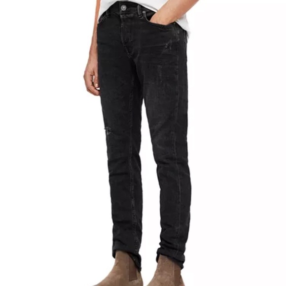 ALLSAINTS Rex Modern Slim Distressed Black Faded Washed 36 - Picture 3 of 10